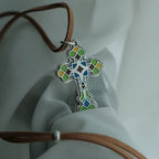 Handmade Independent Original 99 Sterling Silver Enamel Cross Charm Pendant Necklace Silver Jewelry