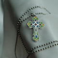 Handmade Independent Original 99 Sterling Silver Enamel Cross Charm Pendant Necklace Silver Jewelry