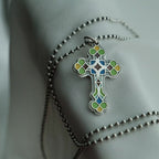 Handmade Independent Original 99 Sterling Silver Enamel Cross Charm Pendant Necklace Silver Jewelry