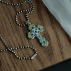 Handmade Independent Original 99 Sterling Silver Enamel Cross Charm Pendant Necklace Silver Jewelry