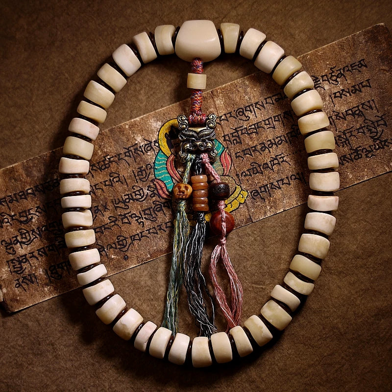 Original Natural Tibetan Yak Bone Prayer Beads Bracelet For Men Authentic Original Ecological Tibetan Yak Bone Hand String With Scripture Buckle For Hand Playing Collection