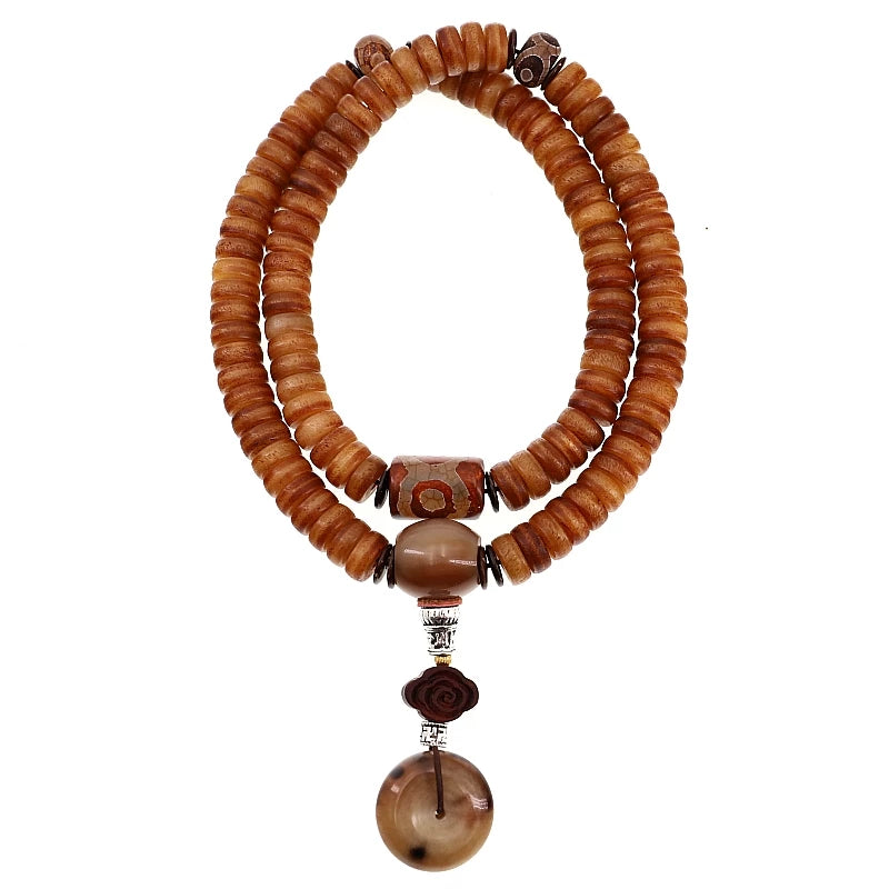 Tibetan Natural Old Material Yak Bone 108 Beads Mala Prayer Beads Original Mens Bracelet Tibetan Style Womens Rosary Yak Bone Meditation Jewelry
