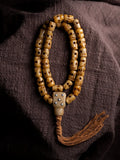 Hand Carved Replica Citipati Master Natural Aged Yak Bone Mala Beads Multi Wrap Bracelet Skull Citipati Master Yak Bone Carved Tibetan Prayer Beads Bracelet