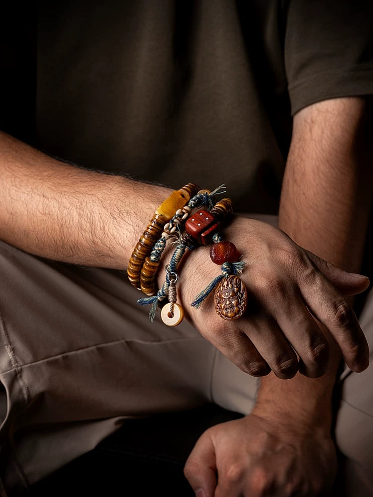 Original Håndlavede Tibetanske Smykker 108 Perler Gammelt Materiale Yak Ben Mala Bedekrans Armbånd Vintage Tibetansk Meditationsarmbånd Til Åndelig Praksis