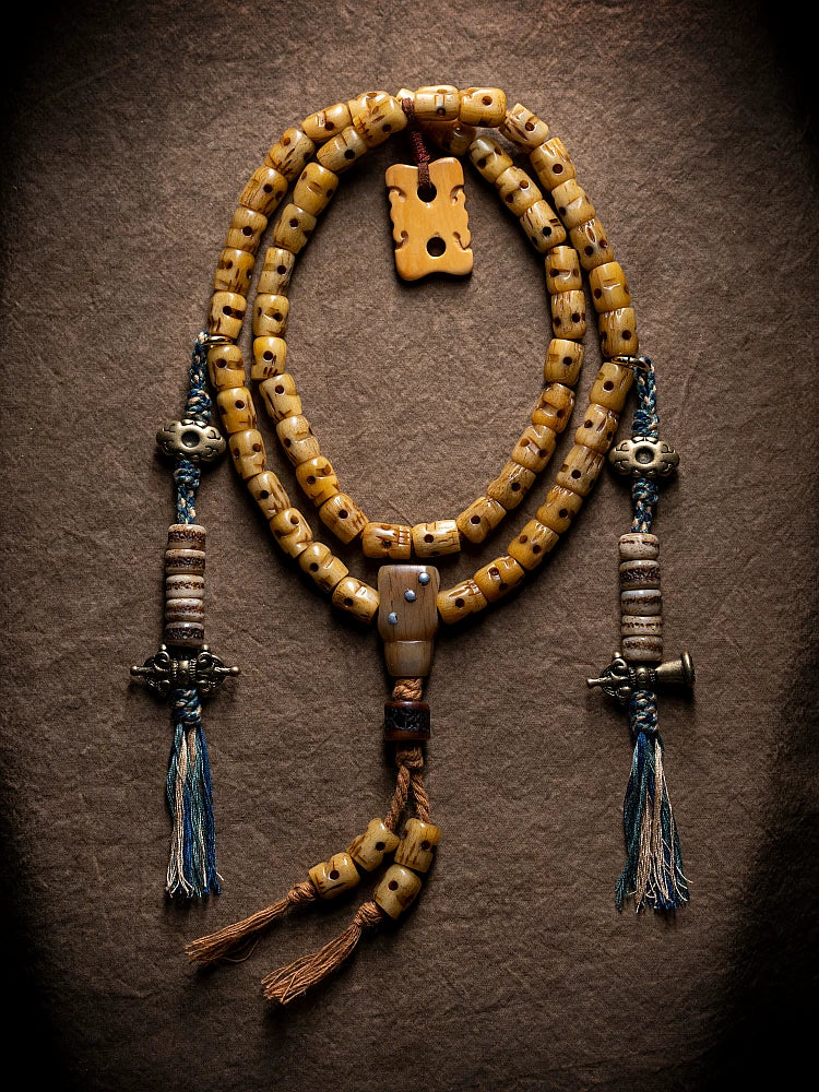 54 håndskårne Kutulu Master Replica naturlige gamle materiale yakknogle mala bedeperler armbånd Sidpa Gyalpo kranie håndlavet yakknogle tibetansk buddhistisk rosenkrans armbånd