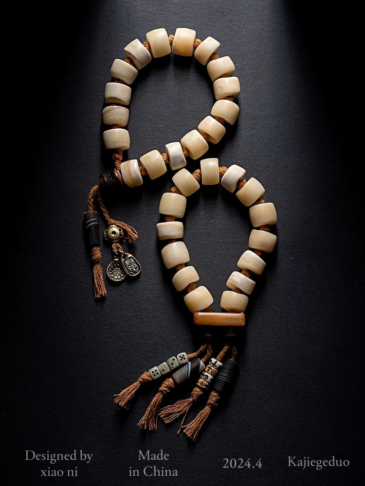 Natural Primitive Tibetan Style Yak Bone Prayer Beads Single Loop Wrist Bracelet for Men Authentic Tibetan Yak Bone Buddhist Meditation Beads Bracelet