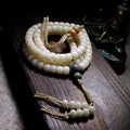 Original Design 108 Beads Natural White Bodhi Root Prayer Beads Bracelet White Jade Texture Hand String for Men Meditation Practice and Women Daily Wear Buddhist Rosary Wristband