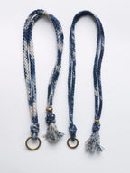Hand Woven Cotton Linen Indigo Dyed Khaki Neck Lanyard Necklace For Phone ID Badge Key Vintage Casual Trendy Gift For Men Women Crafted Boho Style Neck Strap Hanging Chain