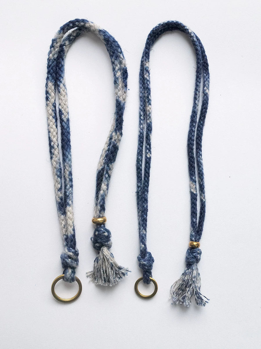 Hand Woven Cotton Linen Indigo Dyed Khaki Neck Lanyard Necklace For Phone ID Badge Key Vintage Casual Trendy Gift For Men Women Crafted Boho Style Neck Strap Hanging Chain