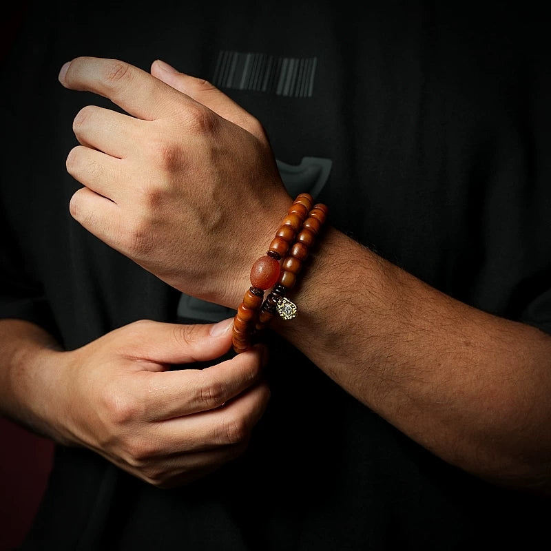Tibet Naturlige Gamle Yak Knogle Perler Bøn Mala Armbånd Håndlavet Tibetansk Stil Dobbeltlags Yak Knogle Armbånd til Mænd og Kvinder Par Spirituel Meditation Smykker