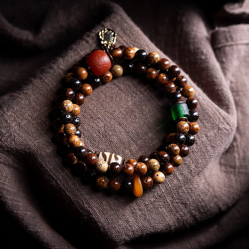 Original Design Star Moon Bodhi Beads Mala Bracelet Aged Seeds Dzi Bead Multi Layer Wrap Bracelet Unisex Religious Jewelry Accessory For Meditation Casual Daily Wear