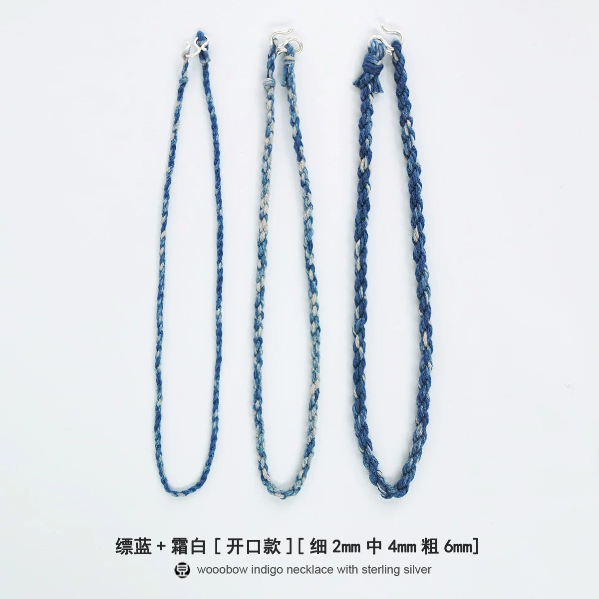 Hand Woven Indigo Dyed Hemp Cotton Necklace Cord Bracelet with Pure Silver Beads Unisex Couple Matching Jewelry Trendy Brand Gift for Men Women