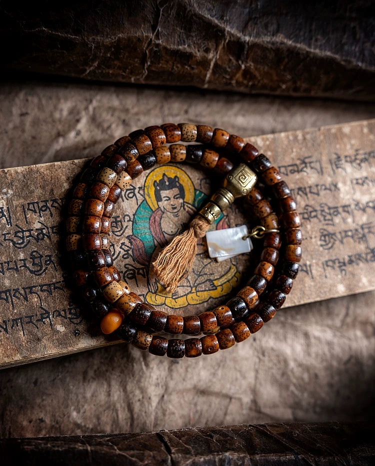 108 Beads Aged Star-Moon Bodhi Seeds Mala Beads Bracelet Hand String Tibetan Buddhist Meditation Prayer Rosary Wrist Bracelet for Hand Playing Collection Jewelry