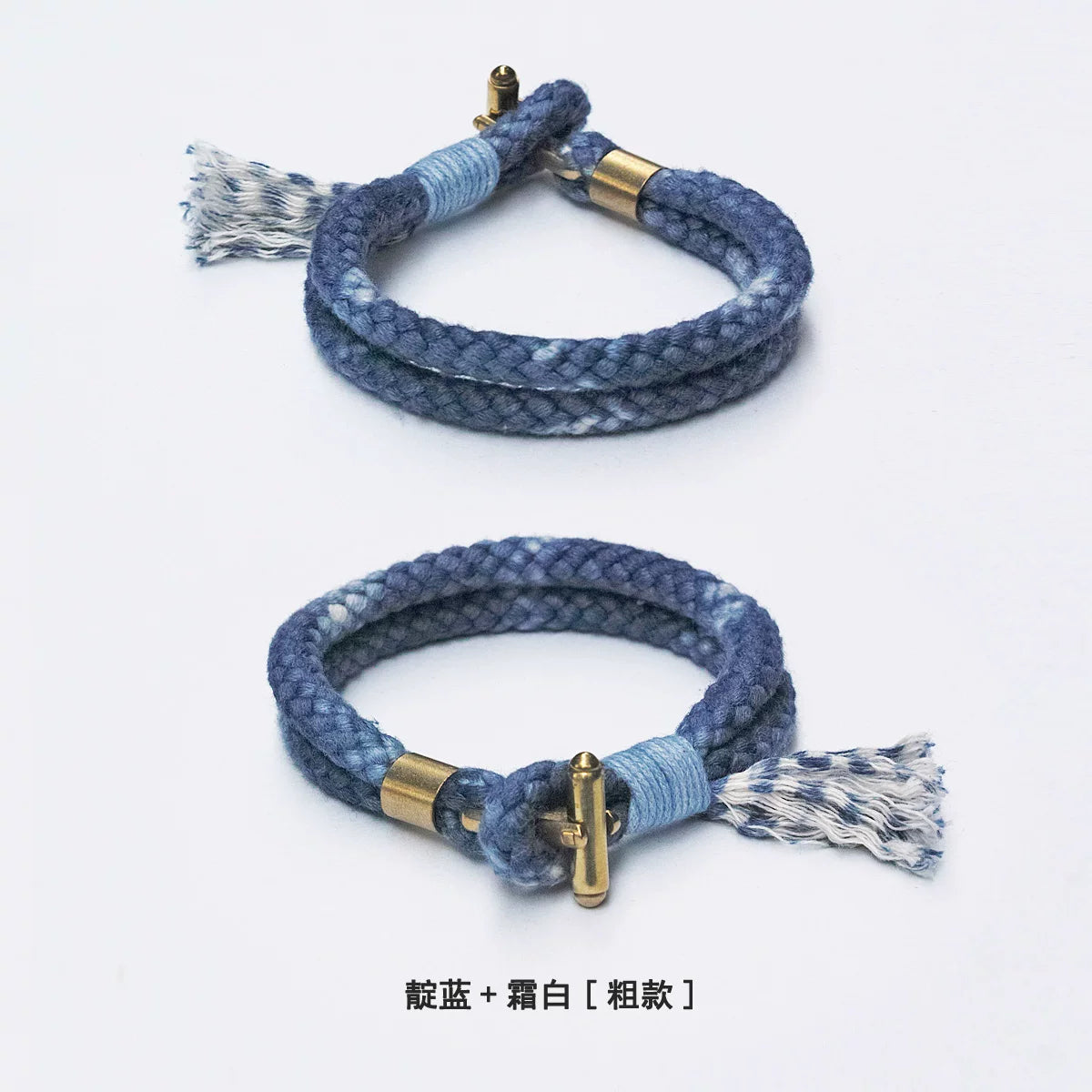 Handmade Indigo Dyed Cotton Linen Braided T Buckle Bracelet Antique Brass Clasp Unisex Couple Woven Bracelet Trendy Street Style Fashion Jewelry Gift for Men Women Boyfriend Girlfriend