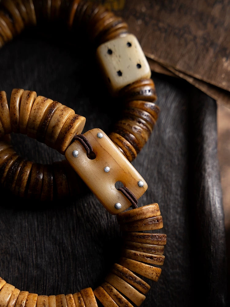 Traditional Tibetan Classic Old Material Yak Bone Single Loop Prayer Beads Bracelet Handmade Spirit Yak Bone Mala Beads Wristband For Men Wenwan Collection Hand Play