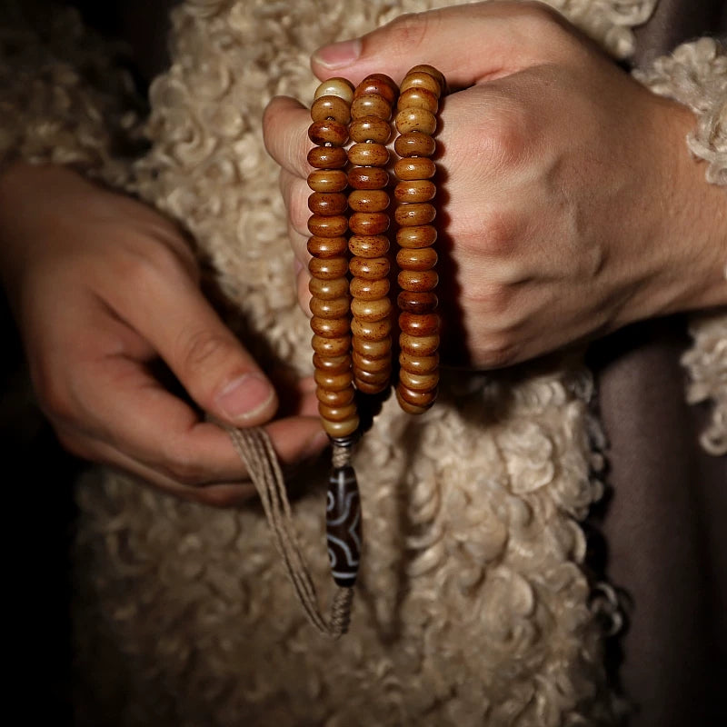 108 Beads Vintage Old Material Tibetan Natural Yak Bone Mala Prayer Beads Bracelet Men Traditional Tibetan Style Yak Bone Dzi Bead Hand String