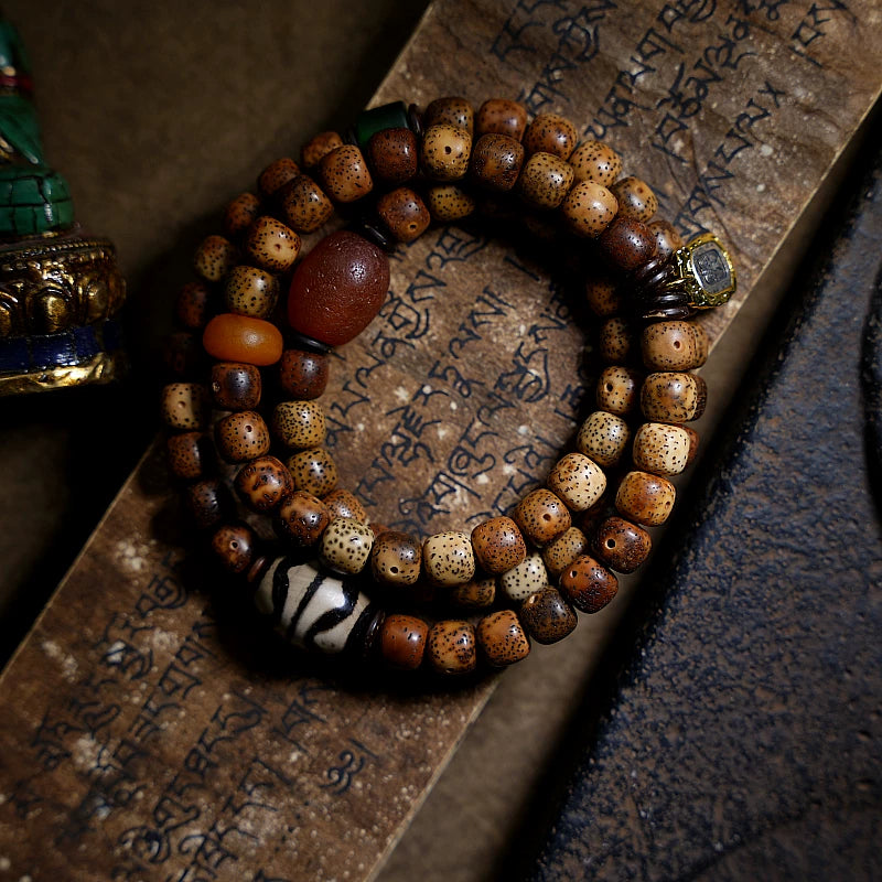 Original Design Star Moon Bodhi Beads Mala Bracelet Aged Seeds Dzi Bead Multi Layer Wrap Bracelet Unisex Religious Jewelry Accessory For Meditation Casual Daily Wear