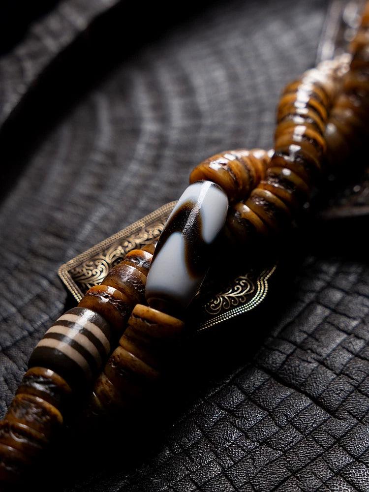 Original Handmade Tibetan Style Vintage Yak Bone 108 Mala Prayer Beads Bracelet Reproduced Antique Spirit Yak Bone Winding Play Beaded Rosary Wrist Mala