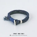 Handmade Indigo Dyed Cotton Linen Braided T Buckle Bracelet Antique Brass Clasp Unisex Couple Woven Bracelet Trendy Street Style Fashion Jewelry Gift for Men Women Boyfriend Girlfriend