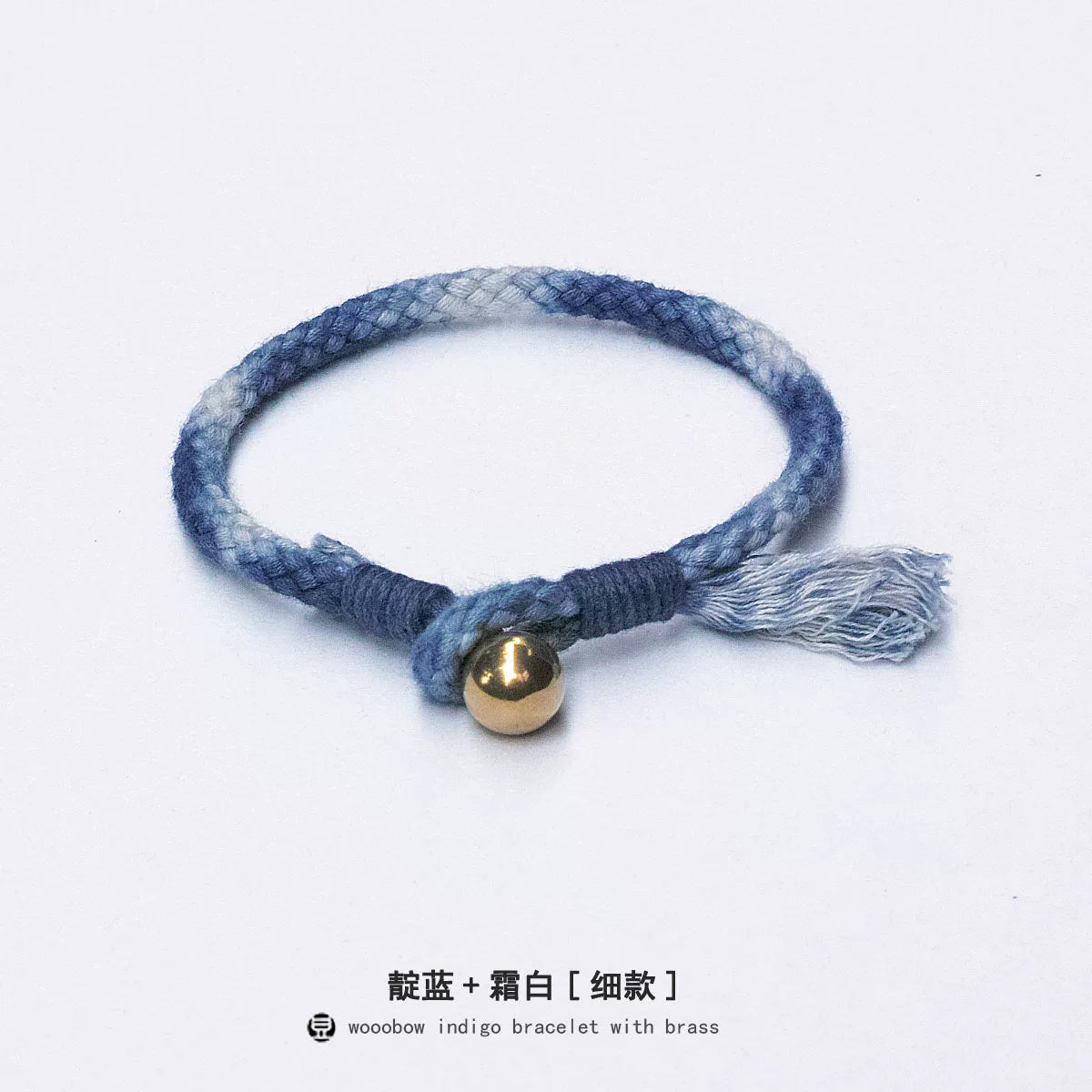 Handmade Indigo Dyed Beaded Buckle Cotton Linen Cord Bracelet with Pure Silver Accent Natural Plant Dye Unisex Couple Bangle Trendy Jewelry Perfect Holiday Birthday Gift for Men and Women