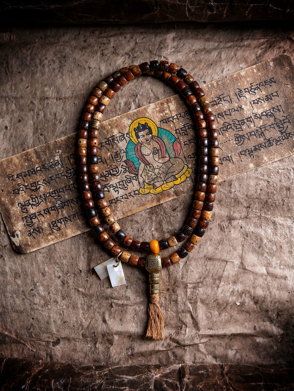 108 Beads Aged Star-Moon Bodhi Seeds Mala Beads Bracelet Hand String Tibetan Buddhist Meditation Prayer Rosary Wrist Bracelet for Hand Playing Collection Jewelry
