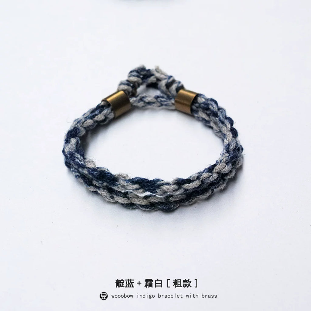 Handmade Two Layer One Size Blue Indigo Dyed Cotton Linen Woven Vintage Doudengmuwa Bracelet Boho Style Couple Woven Bangle For Men And Women Daily Wear