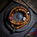 Tibet Naturlige Gamle Yak Knogle Perler Bøn Mala Armbånd Håndlavet Tibetansk Stil Dobbeltlags Yak Knogle Armbånd til Mænd og Kvinder Par Spirituel Meditation Smykker