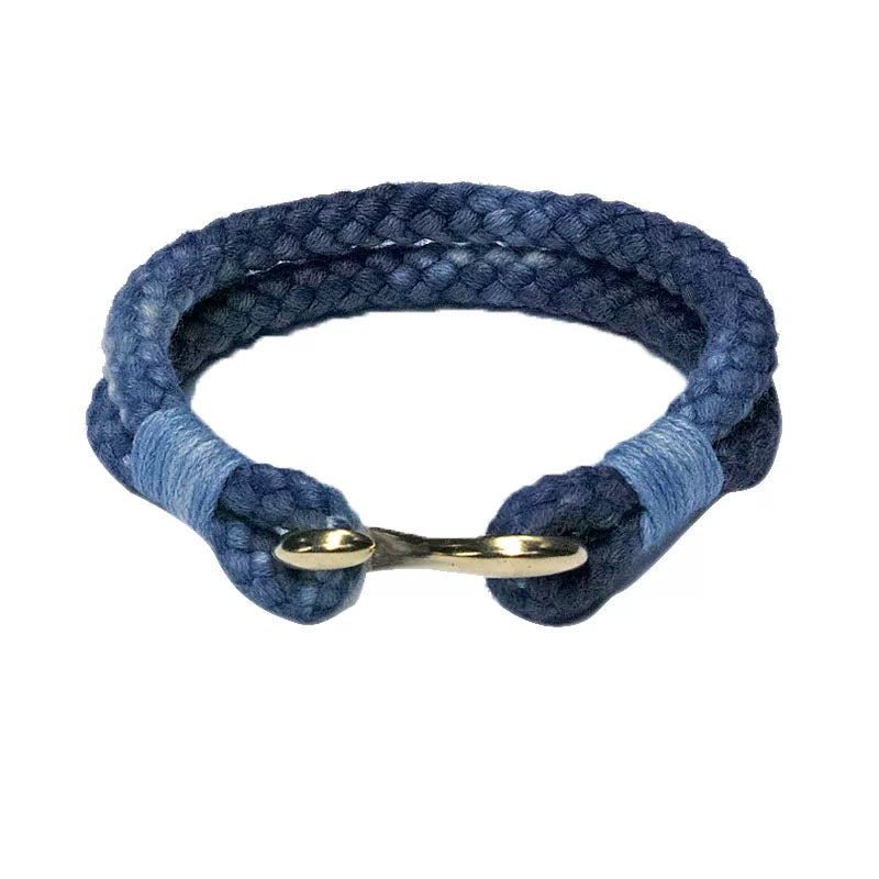 Handmade Indigo Dyed Cotton Linen Woven S Hook Bracelet Vintage Pure Silver Unisex Couple Bangle Fashion Brand Jewelry Perfect Holiday Birthday Gift for Men and Women