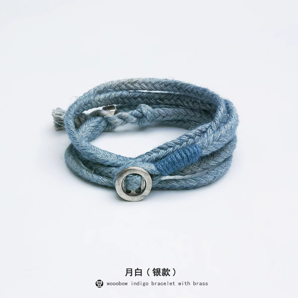 Original Handmade Indigo Dyed Cotton Linen Five Strand Braid Bracelet with Solid Silver Buckle Unisex Couple Wristband Hand Strap for Daily Wear Matching Gift for Lover