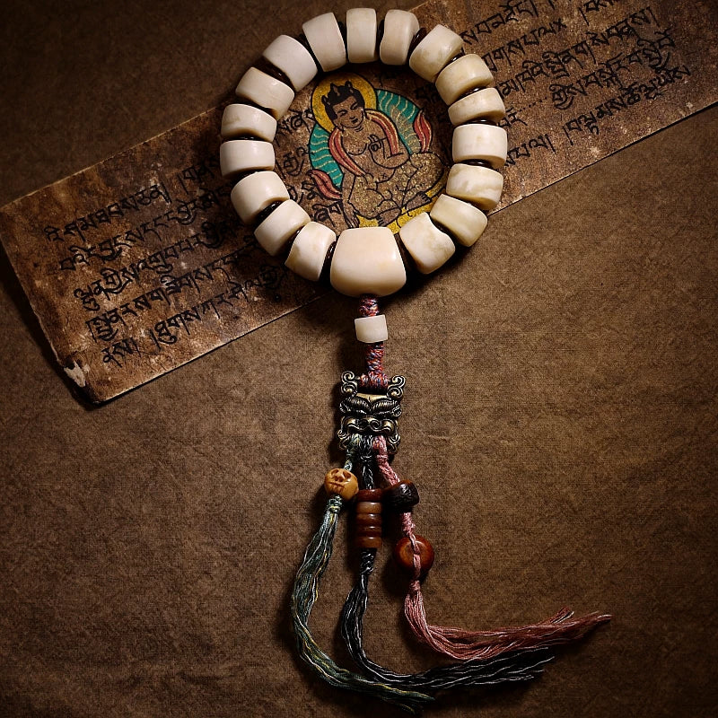 Original Natural Tibetan Yak Bone Prayer Beads Bracelet For Men Authentic Original Ecological Tibetan Yak Bone Hand String With Scripture Buckle For Hand Playing Collection