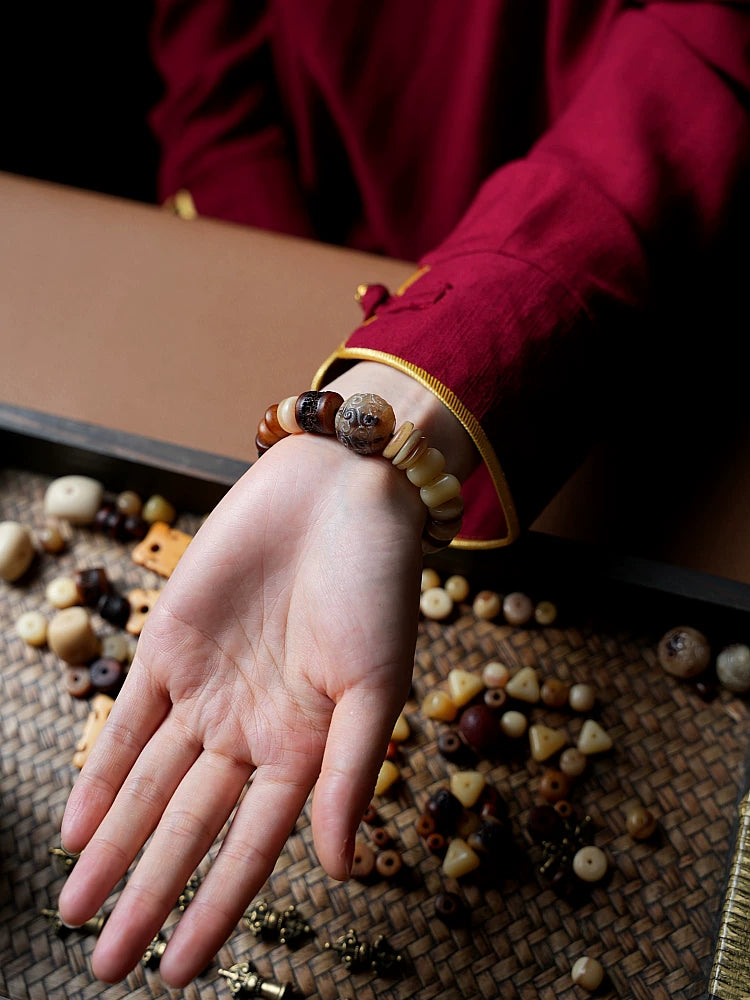 Original Design Natural Yak Bone Camel Bone Multi Treasure Tibetan Prayer Beads Bracelet Tibetan Style Unisex Couple Unique Minority Handmade Bracelet