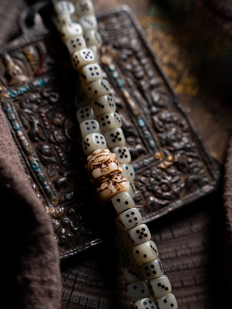 Tibetan Style 108 Beads Hand Play Camel Bone Mala Kajie Geduo Guangzuo Series Yak Bone Prayer Beads Bracelet For Buddhist Meditation Collectible Wrist Accessory
