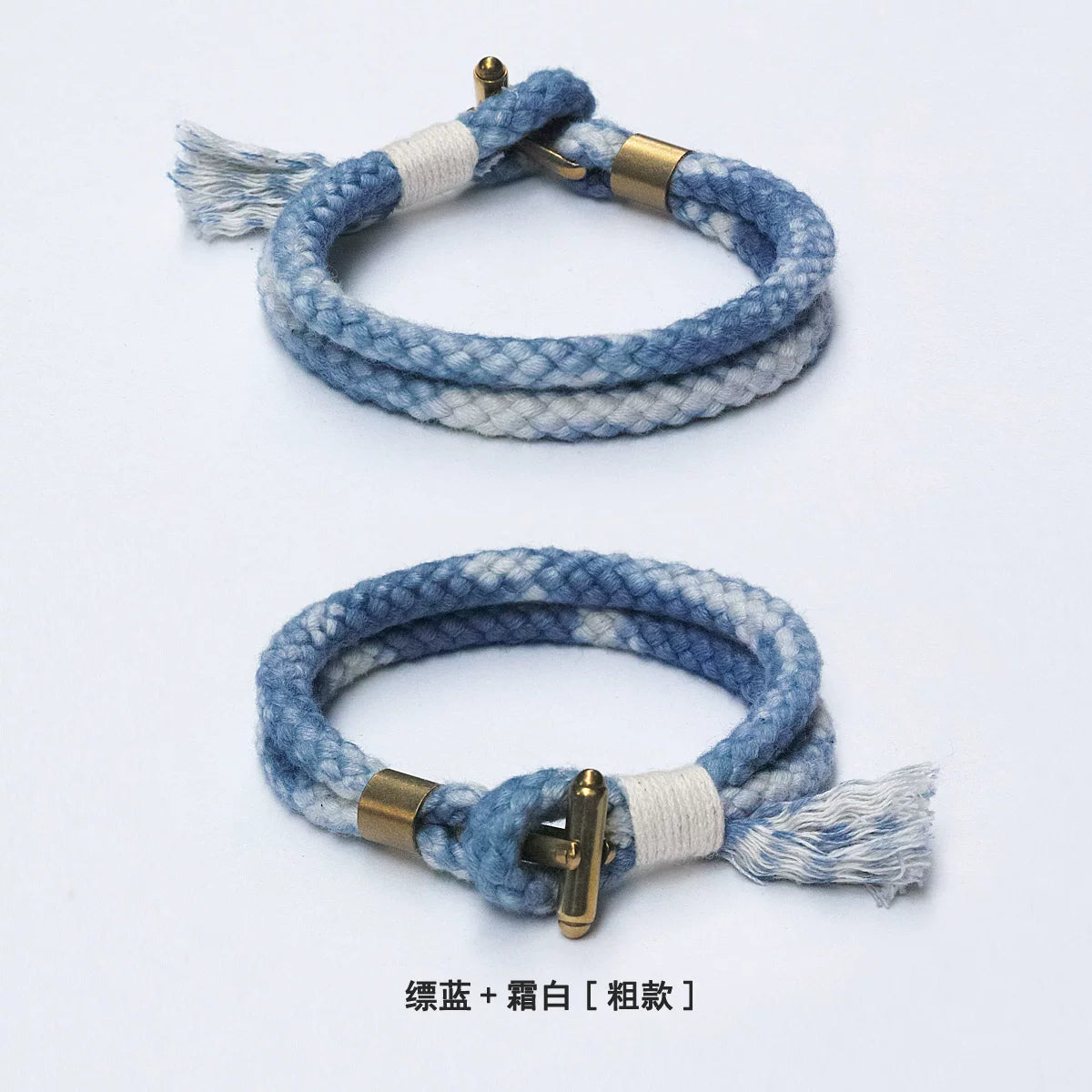 Handmade Indigo Dyed Cotton Linen Braided T Buckle Bracelet Antique Brass Clasp Unisex Couple Woven Bracelet Trendy Street Style Fashion Jewelry Gift for Men Women Boyfriend Girlfriend