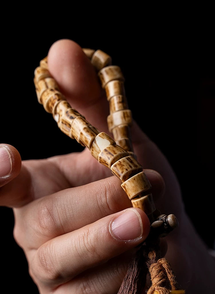 Handmade Tibetan Style Braided Rope Single Circle Bracelet Natural Antler Tip Yak Bone Ethnic Tibetan Cultural Jewelry for Daily Wear and Collection