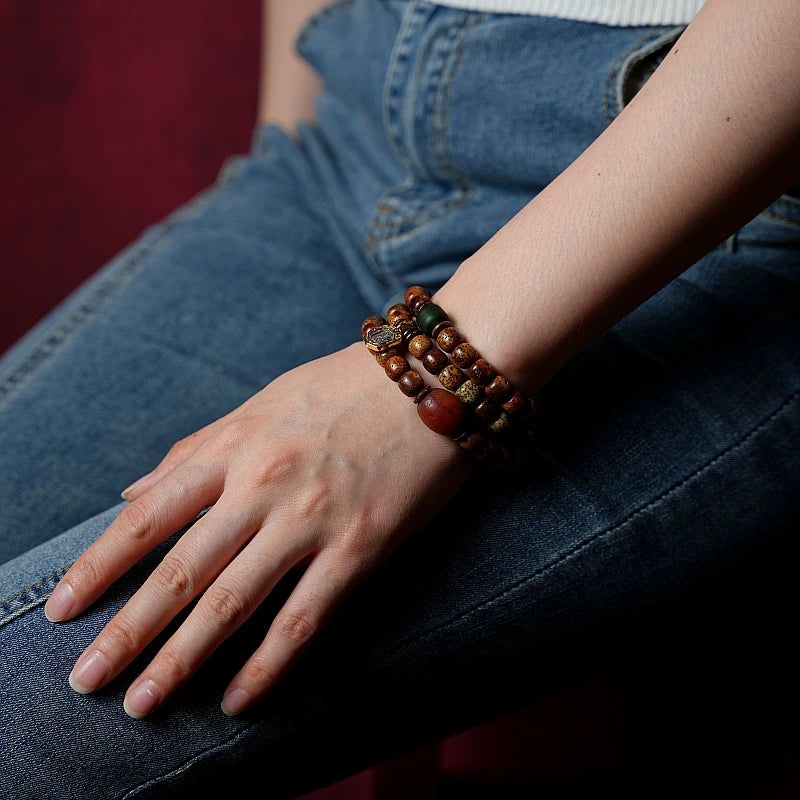 Original Design Star Moon Bodhi Beads Mala Bracelet Aged Seeds Dzi Bead Multi Layer Wrap Bracelet Unisex Religious Jewelry Accessory For Meditation Casual Daily Wear