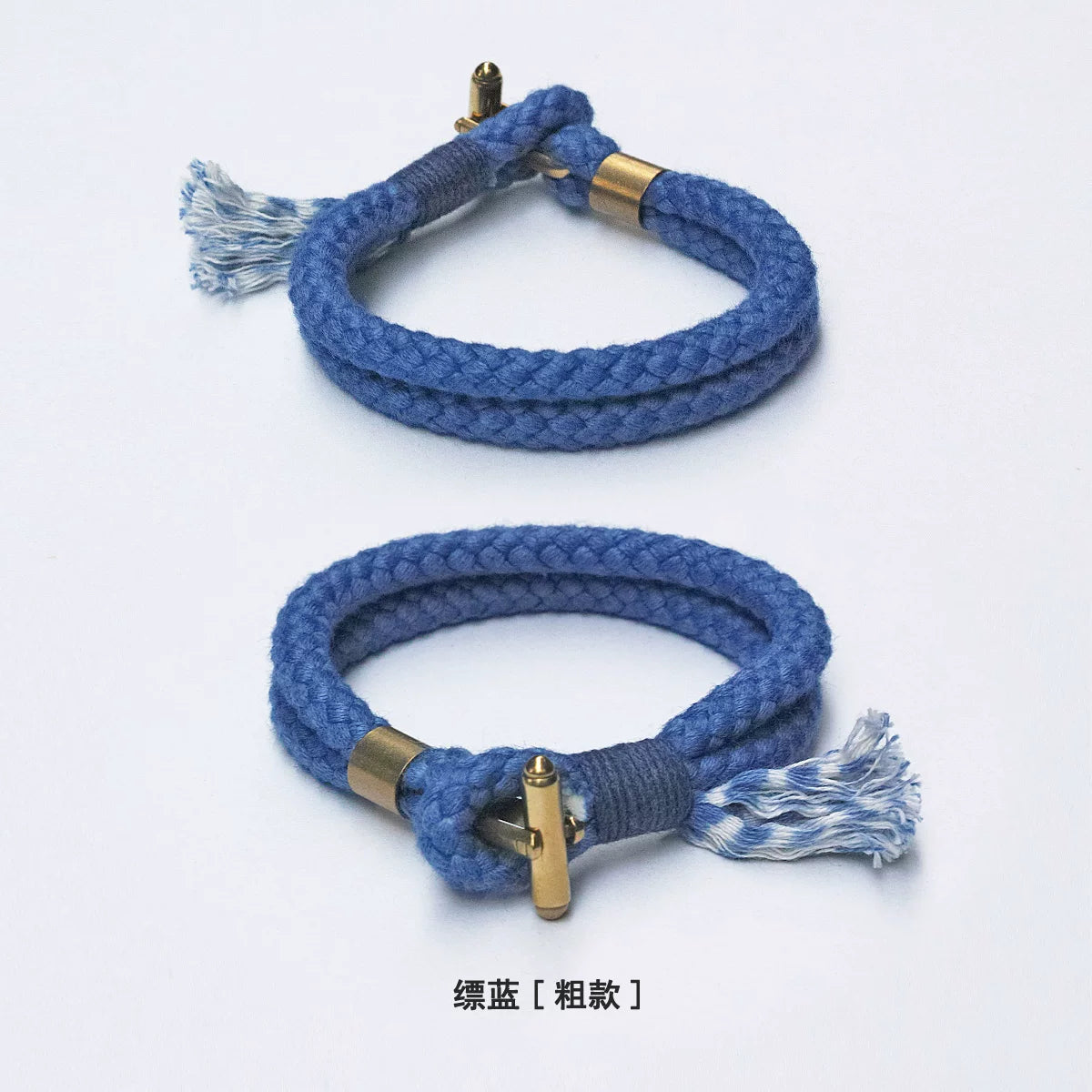 Handmade Indigo Dyed Cotton Linen Braided T Buckle Bracelet Antique Brass Clasp Unisex Couple Woven Bracelet Trendy Street Style Fashion Jewelry Gift for Men Women Boyfriend Girlfriend