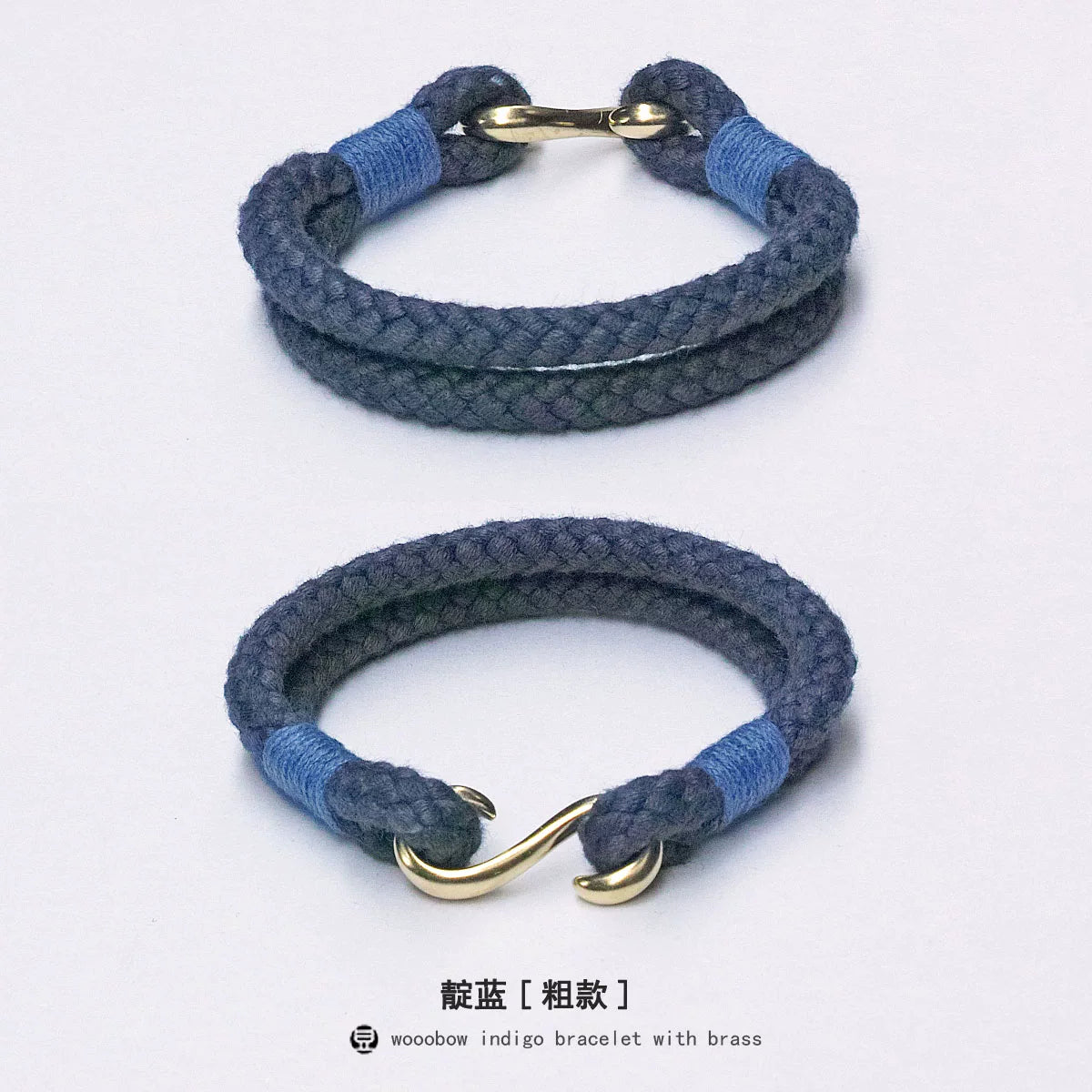 Handmade Indigo Dyed Cotton Linen Woven S Hook Bracelet Vintage Pure Silver Unisex Couple Bangle Fashion Brand Jewelry Perfect Holiday Birthday Gift for Men and Women