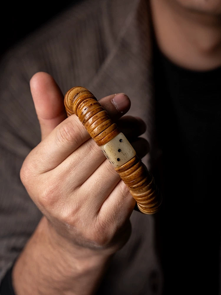 Autentiske tibetanske gamle yakknoglebedeperler Enkeltløkket armbånd til mænd Natur Ling Bone Håndkæde til håndspilssamling
