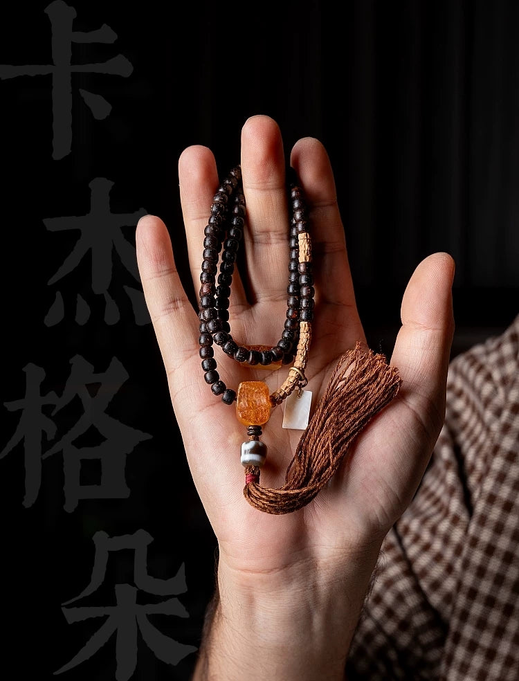 Tibetan Original Design 108 Beads Mala Bracelet Aged Star-Moon Bodhi Seed Old Material Prayer Beads Necklace Unisex Accessory For Meditation Prayer Daily Wear
