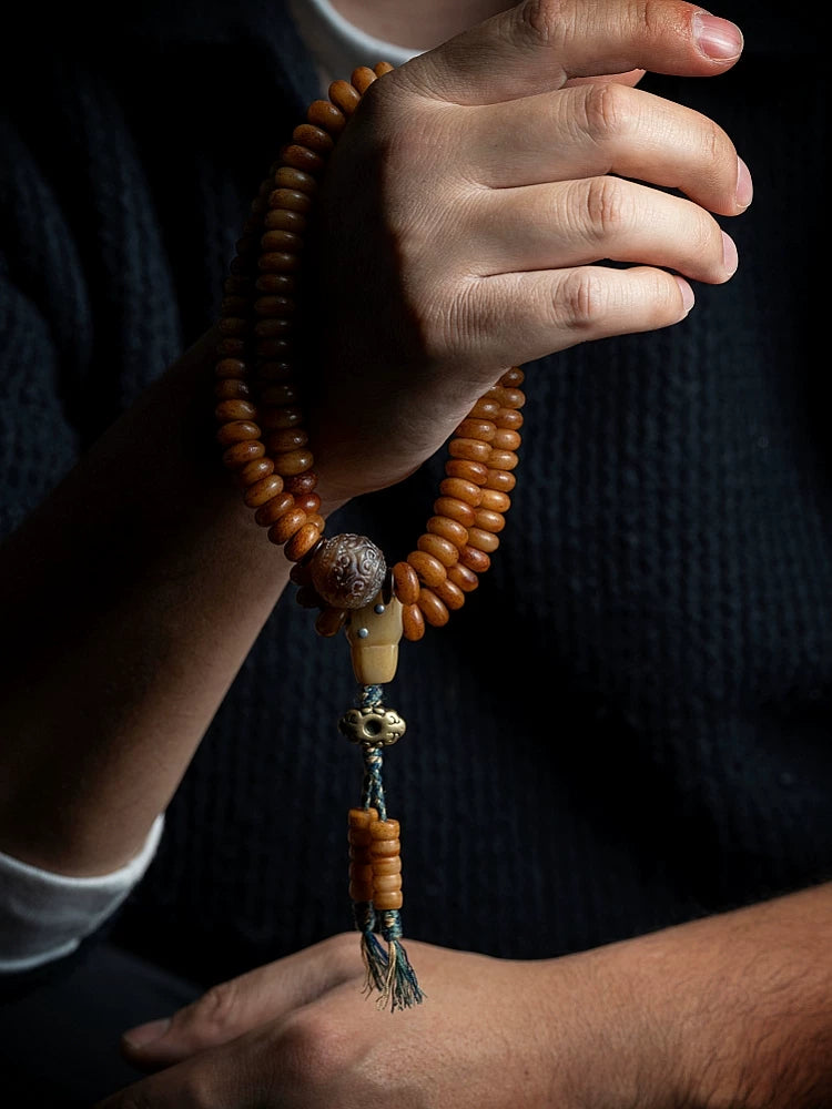 108 Pieces Old Stock Tibetan Natural Yak Bone Prayer Beads Mala Bracelet Men Bracelet For Daily Play Handheld Buddhist Mala Yak Bone Jewelry