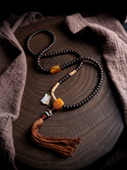 Tibetan Original Design 108 Beads Mala Bracelet Aged Star-Moon Bodhi Seed Old Material Prayer Beads Necklace Unisex Accessory For Meditation Prayer Daily Wear