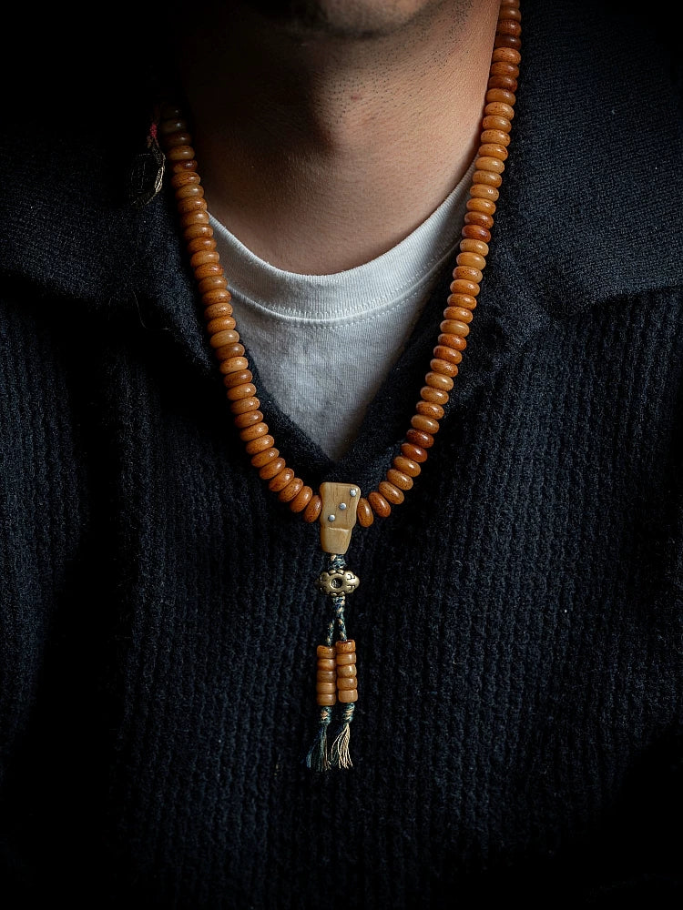 108 Pieces Old Stock Tibetan Natural Yak Bone Prayer Beads Mala Bracelet Men Bracelet For Daily Play Handheld Buddhist Mala Yak Bone Jewelry