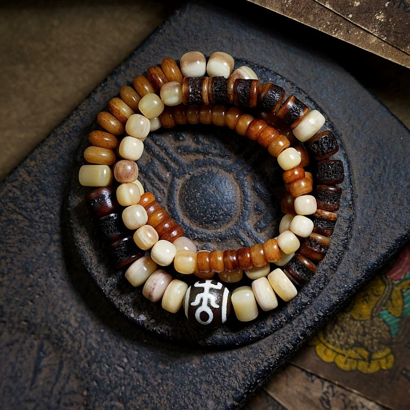 Natural Yak Bone Camel Bone Multi Treasure Beads Bracelet Tibetan Style Multi Circle Ethnic Bracelet Unisex Handmade Ethnic Jewelry For Men Women Daily Wear and Collection