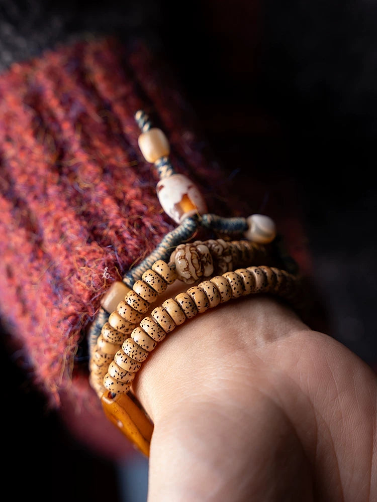 108 Beads Natural Star-Moon Bodhi Seed Mala Prayer Beads Bracelet Multi Loop Tibetan Style Woven Rope Hand String Xingyue Bodhi Meditation Jewelry For Men Women