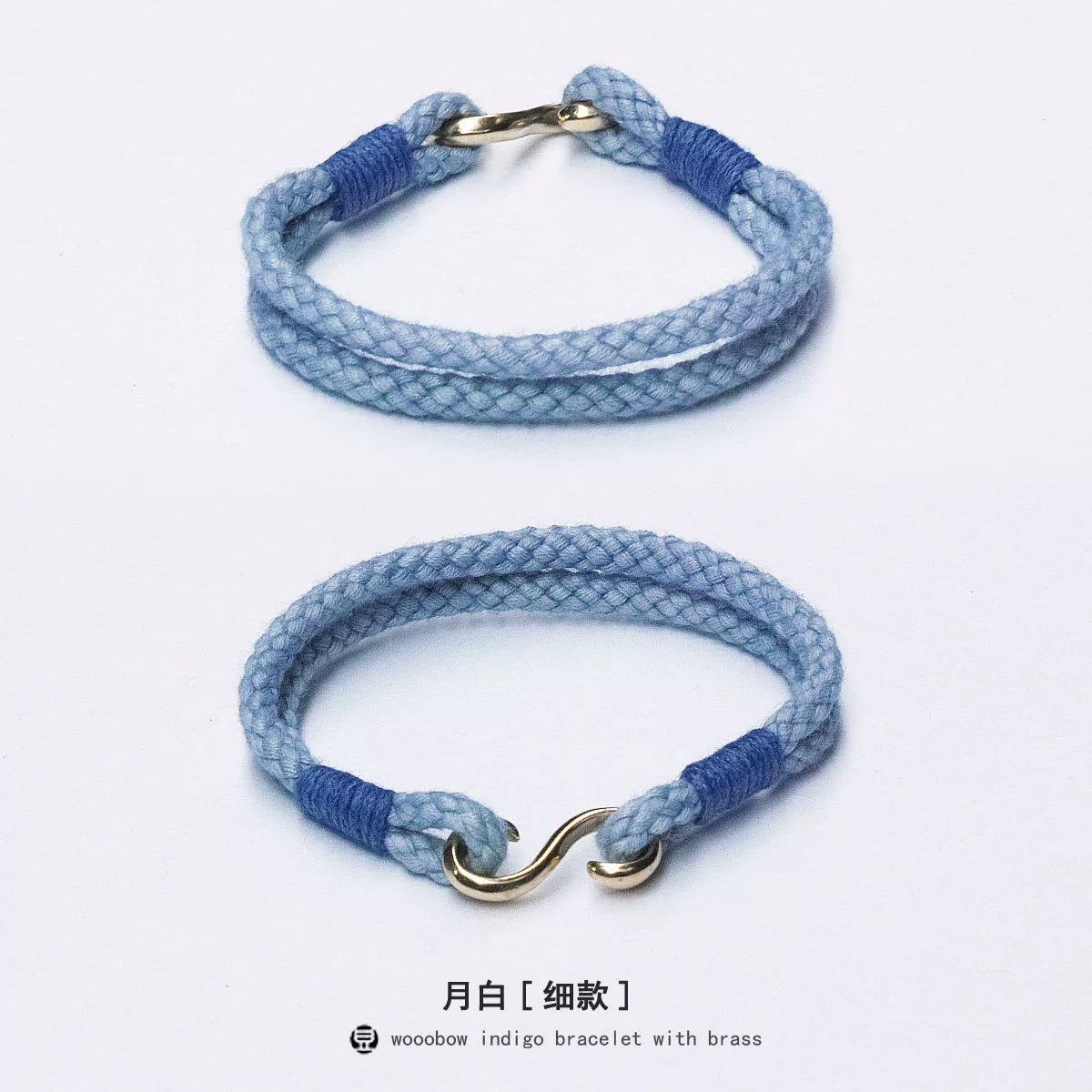 Handmade Indigo Dyed Cotton Linen Woven S Hook Bracelet Vintage Pure Silver Unisex Couple Bangle Fashion Brand Jewelry Perfect Holiday Birthday Gift for Men and Women
