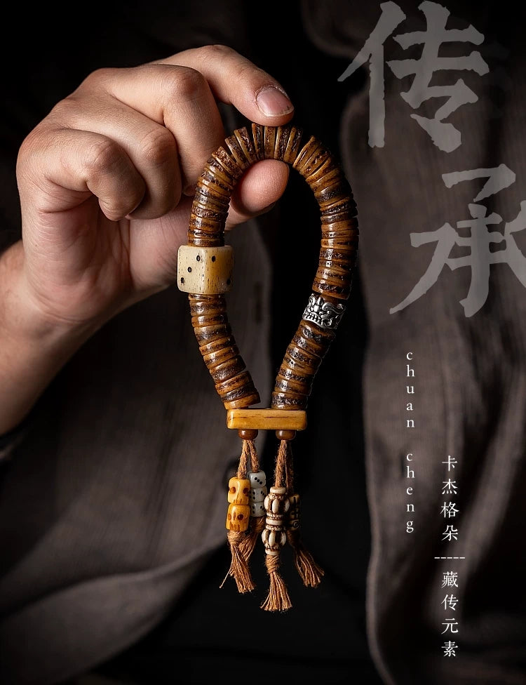 原装手工传统藏式老料牦牛骨佛珠手串复制版精神骨用于把玩和收藏