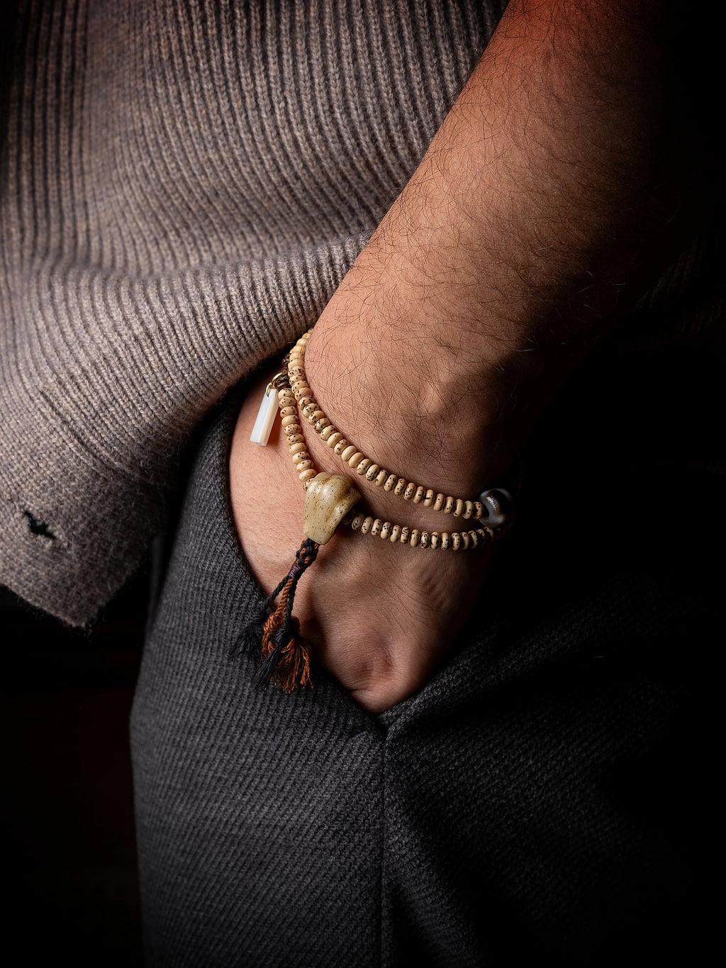 Original Design Hand Woven Tibetan Style Braided Rope 108 Beads Double Strand Bracelet Natural Aged Star-Moon Bodhi Seed Buddhist Mala Prayer Beads Wrist Bracelet