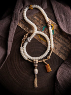 108 Beads Natural White Bodhi Root Mala Bracelet Handmade Tibetan Braided String Bodhi Root Rosary Wrist Bracelet Meditation Prayer Yoga Jewelry For Men Women