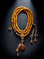 Traditional Tibetan 108 Beads Kajegdo Reproduced Citipati Master Yak Bone Carved Skull Mala Beads Bracelet Handmade Tibetan Style Buddhist Prayer Rosary Wrist Mala for Meditation and Spiritual Practice