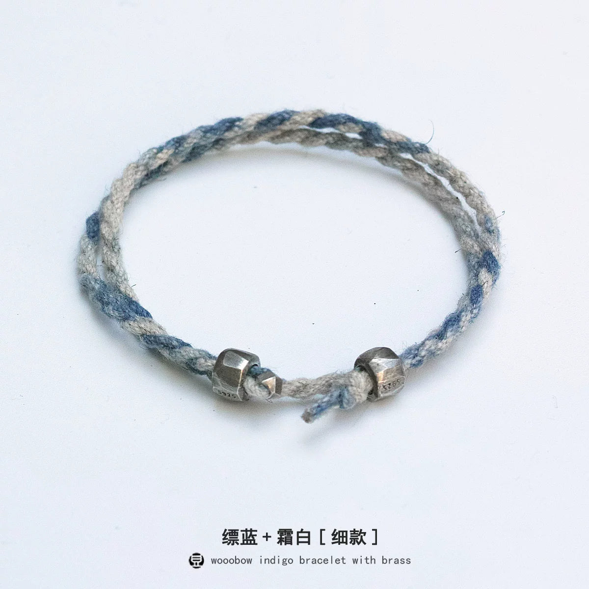 Handmade Original Pure Silver Buckle Double Wrap Indigo Dyed Cotton Linen Adjustable Bracelet Unisex One Size Fits All Natural Plant Indigo Woven Double Layer Wrist Bangle